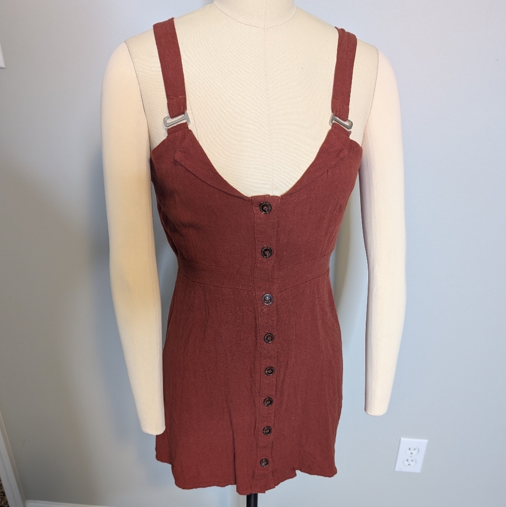 MOD Rust‎ Button-Front Linen Cotton Mini Dress Size Medium